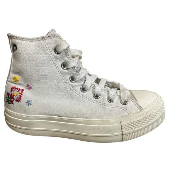CONVERSE Chuck Taylor All Star Lift Platform Sneakers Floral Embroidery Sz 7.5 - Picture 2 of 12